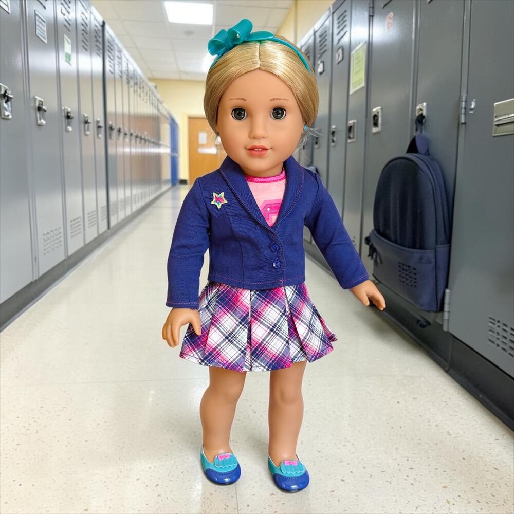 American Girl Ready to Learn Outfit Complete Set with Turquoise Glasses - Picture 4 of 6
